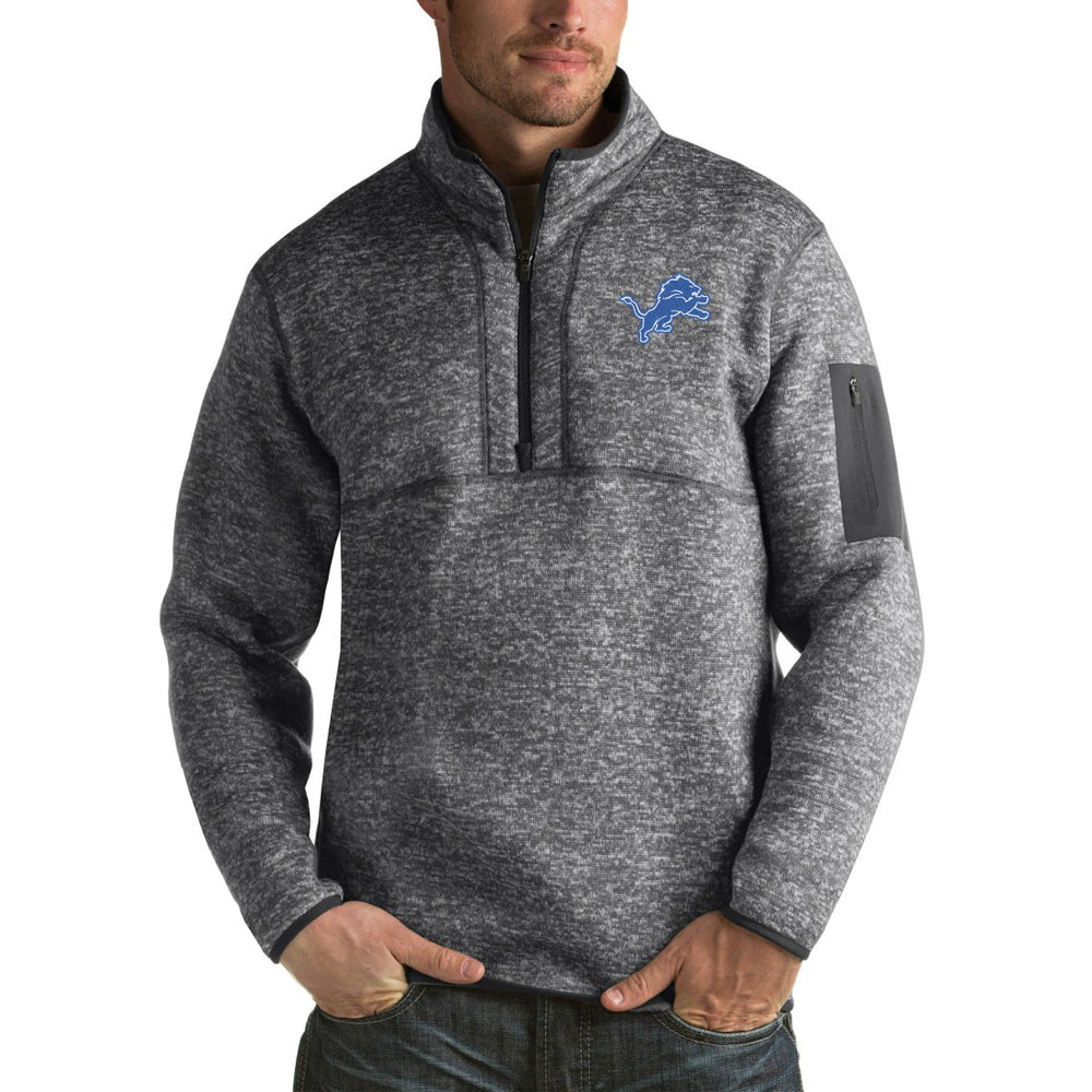 Detroit Lions Antigua Fortune Big & Tall Quarter-Zip Pullover Jacket Charcoal