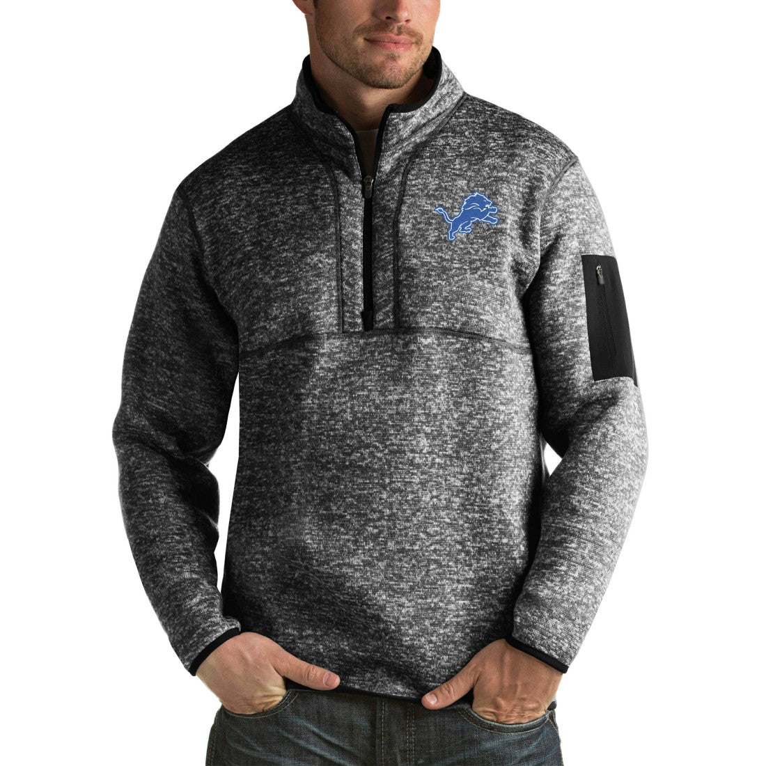 Detroit Lions Antigua Fortune Big & Tall Quarter-Zip Pullover Jacket Heather Black