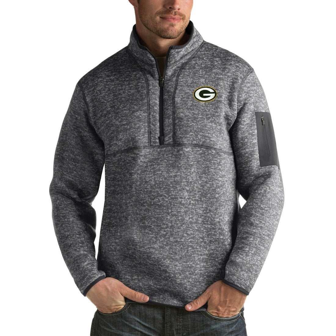 Green Bay Packers Antigua Fortune Big & Tall Quarter-Zip Pullover Jacket Charcoal
