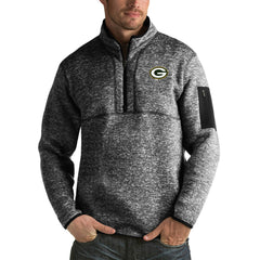 Green Bay Packers Antigua Fortune Big & Tall Quarter-Zip Pullover Jacket Heather Black