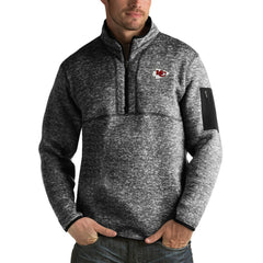 Kansas City Chiefs Antigua Fortune Big & Tall Quarter-Zip Pullover Jacket Heather Black