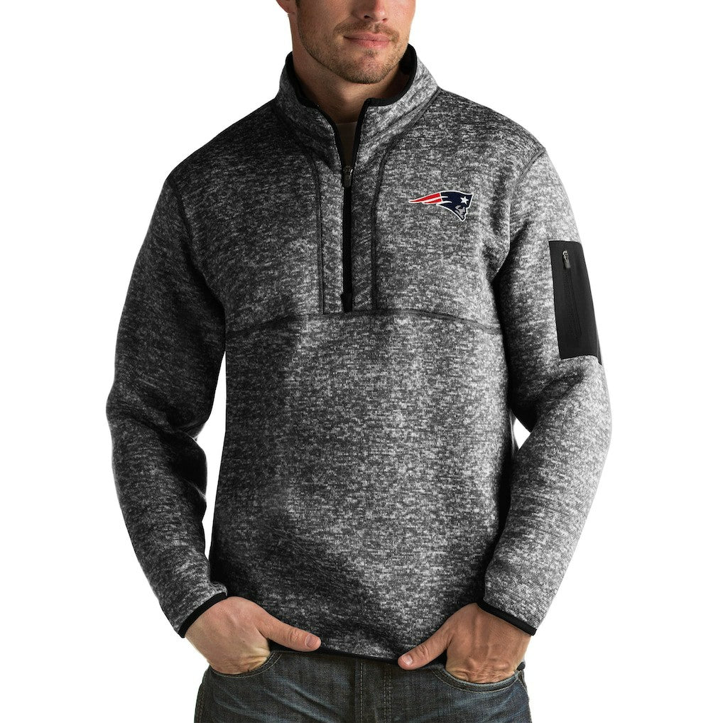 New England Patriots Antigua Fortune Big & Tall Quarter-Zip Pullover Jacket Heather Black