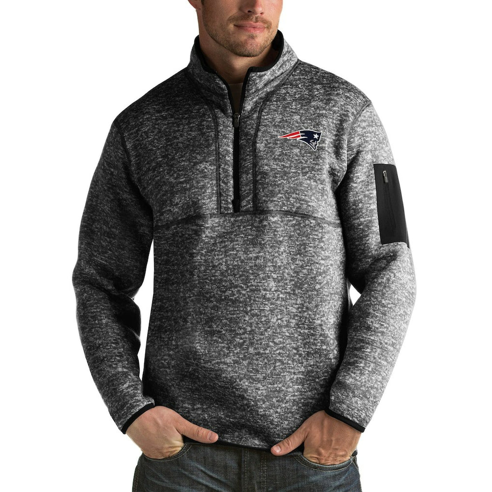 New England Patriots Antigua Fortune Big & Tall Quarter-Zip Pullover Jacket Heather Black