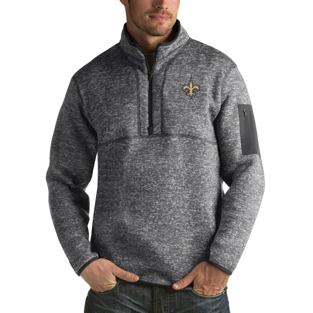New Orleans Saints Antigua Fortune Big & Tall Quarter-Zip Pullover Jacket Charcoal