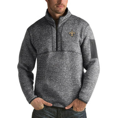 New Orleans Saints Antigua Fortune Big & Tall Quarter-Zip Pullover Jacket Charcoal