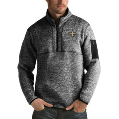 New Orleans Saints Antigua Fortune Big & Tall Quarter-Zip Pullover Jacket Heather Black