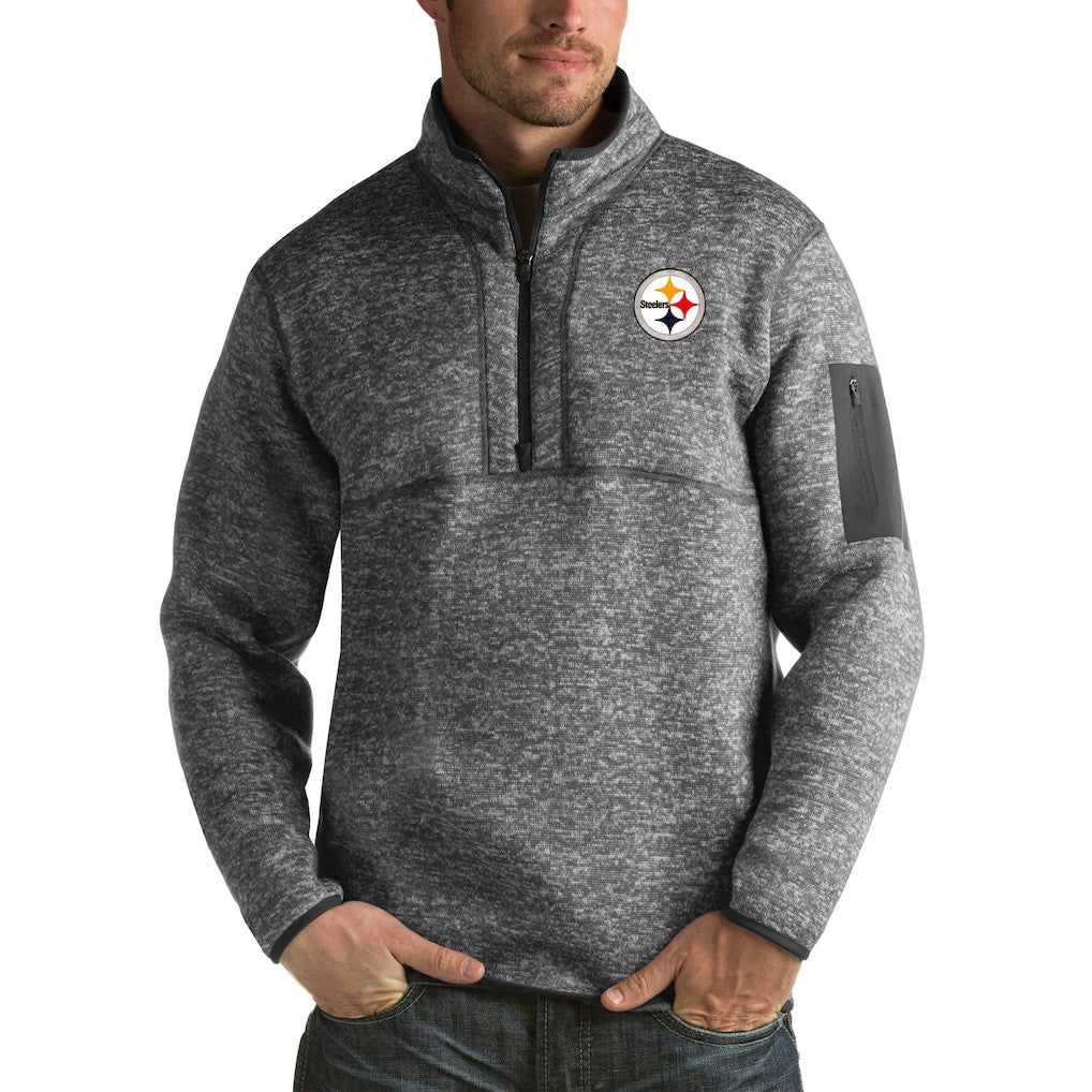 Pittsburgh Steelers Antigua Fortune Big & Tall Quarter-Zip Pullover Jacket Heather Black