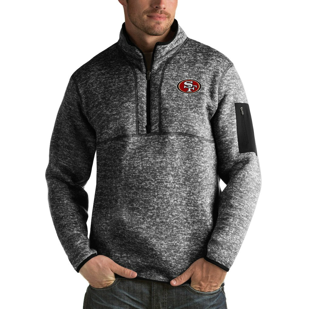 San Francisco 49ers Antigua Fortune Big & Tall Quarter-Zip Pullover Jacket Heather Black