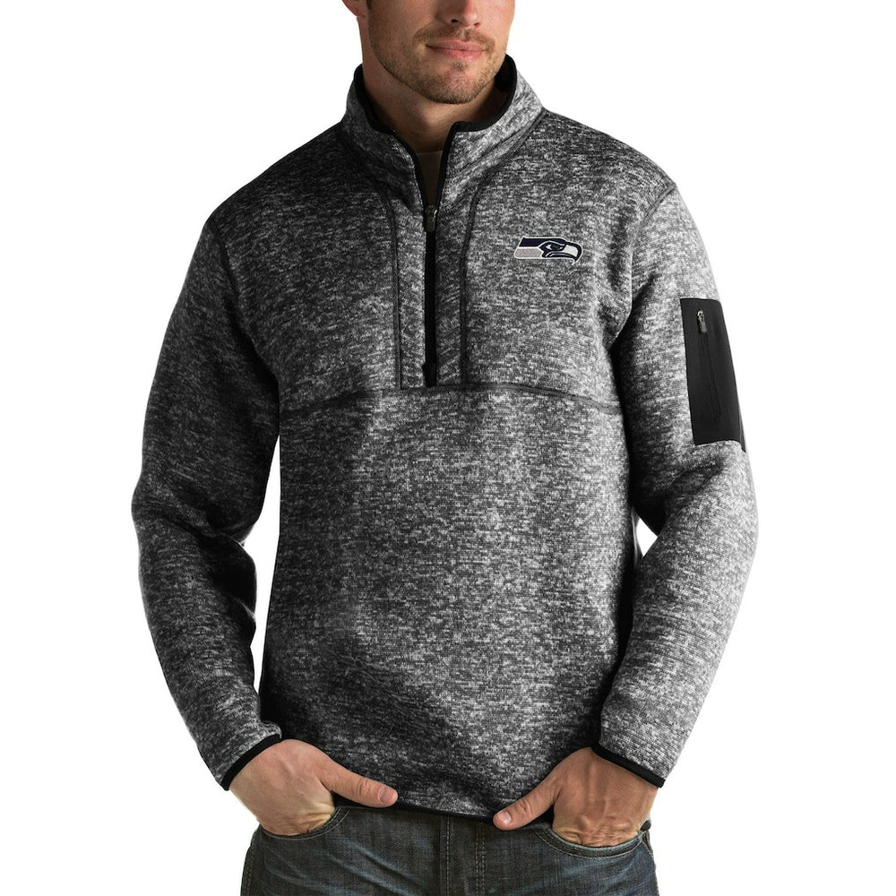 Seattle Seahawks Antigua Fortune Big & Tall Quarter-Zip Pullover Jacket Heather Black