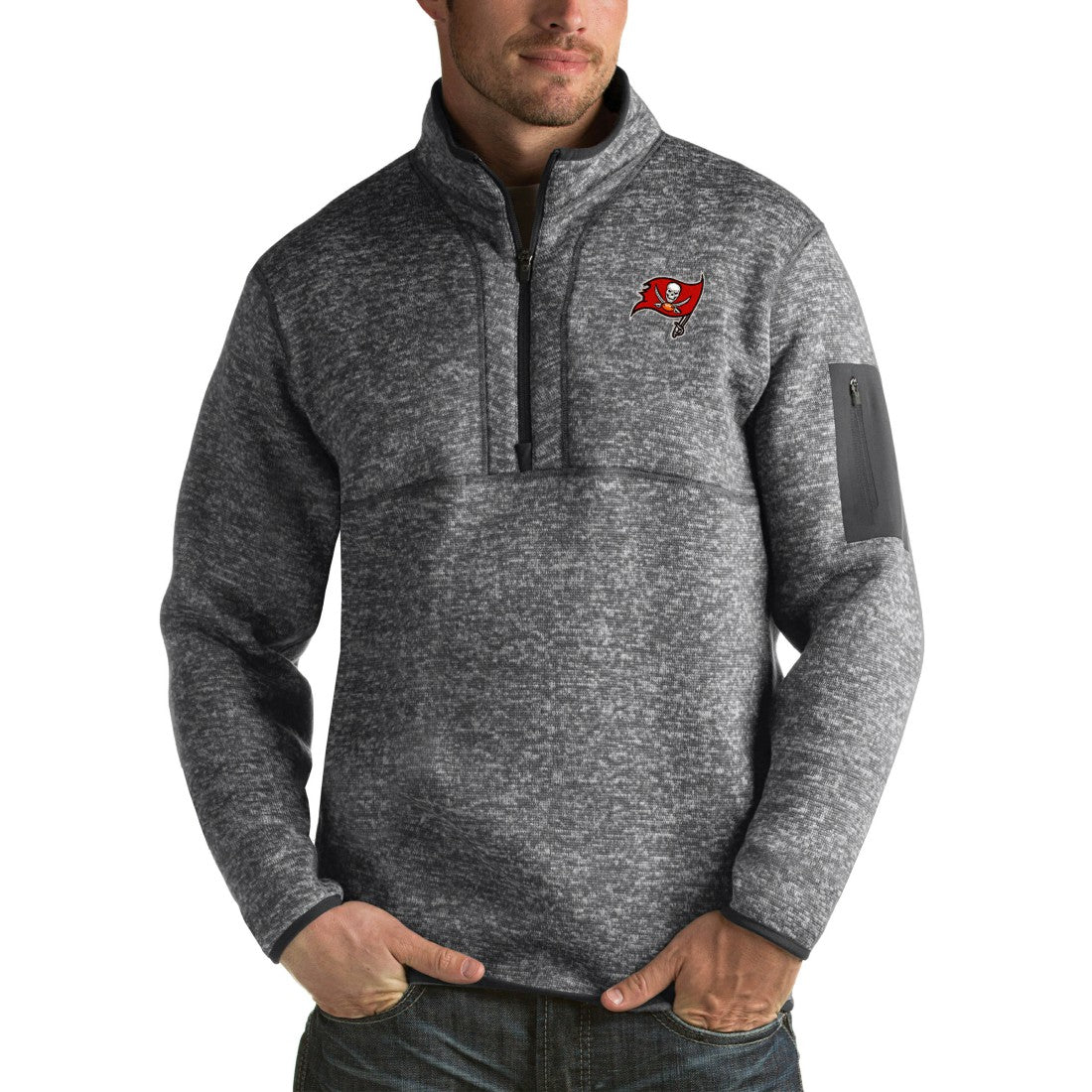 Tampa Bay Buccaneers Antigua Fortune Big & Tall Quarter-Zip Pullover Jacket Charcoal