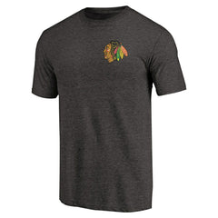 Chicago Blackhawks Primary Logo Left Chest Distressed Tri-Blend T-Shirt - Black - NHL 3254336