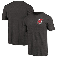 New Jersey Devils Primary Logo Left Chest Distressed Tri-Blend T-Shirt - Black - NHL 3254347