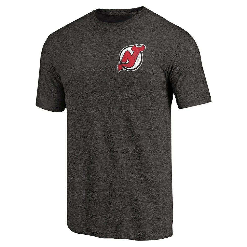 New Jersey Devils Primary Logo Left Chest Distressed Tri-Blend T-Shirt - Black - NHL 3254347