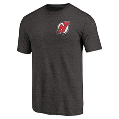 New Jersey Devils Primary Logo Left Chest Distressed Tri-Blend T-Shirt - Black - NHL 3254347