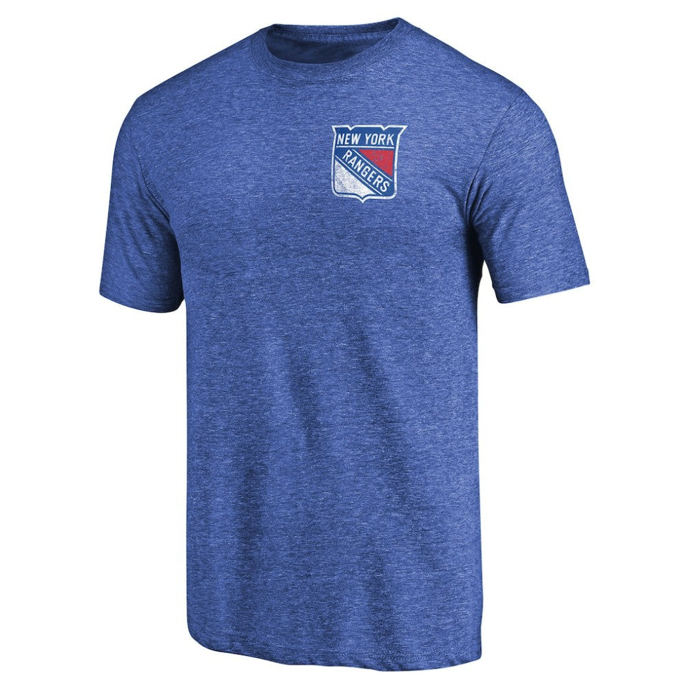 New York Rangers Primary Logo Left Chest Distressed Tri-Blend T-Shirt - Blue - NHL 3254348