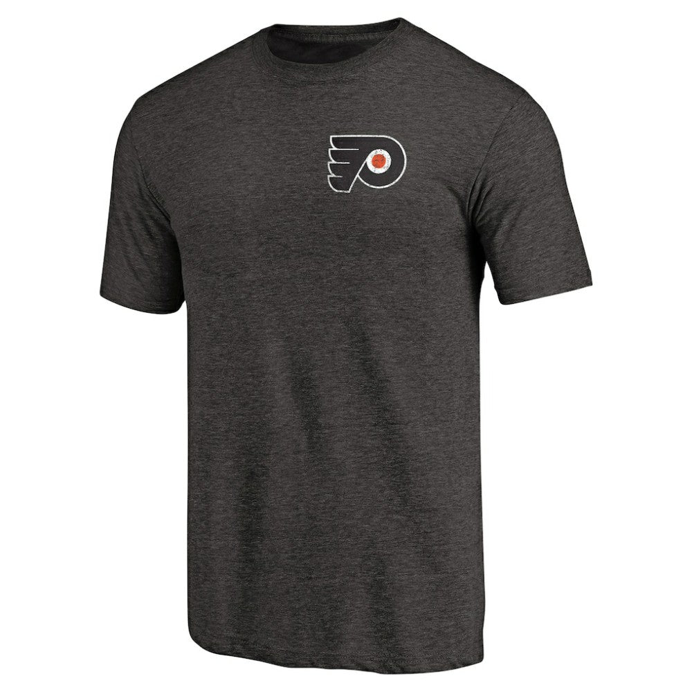 Philadelphia Flyers Primary Logo Left Chest Distressed Tri-Blend T-Shirt - Black - NHL 3254350