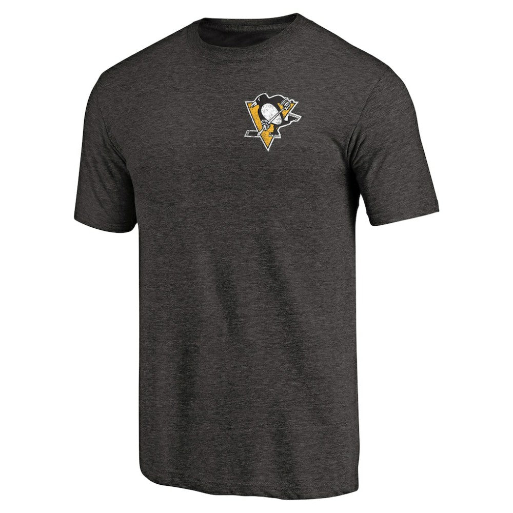 Pittsburgh Penguins Primary Logo Left Chest Distressed Tri-Blend T-Shirt - Black - NHL 3254351