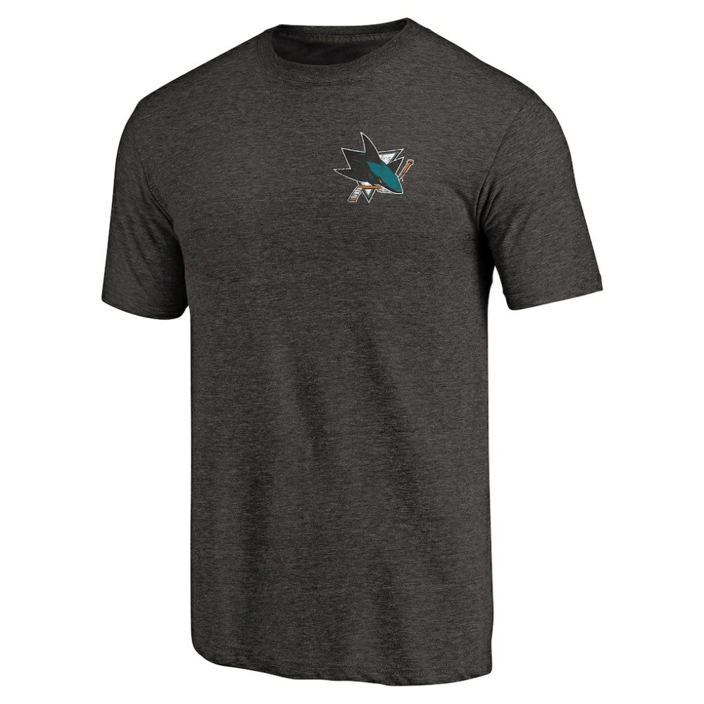San Jose Sharks Primary Logo Left Chest Distressed Tri-Blend T-Shirt - Black - NHL 3254352