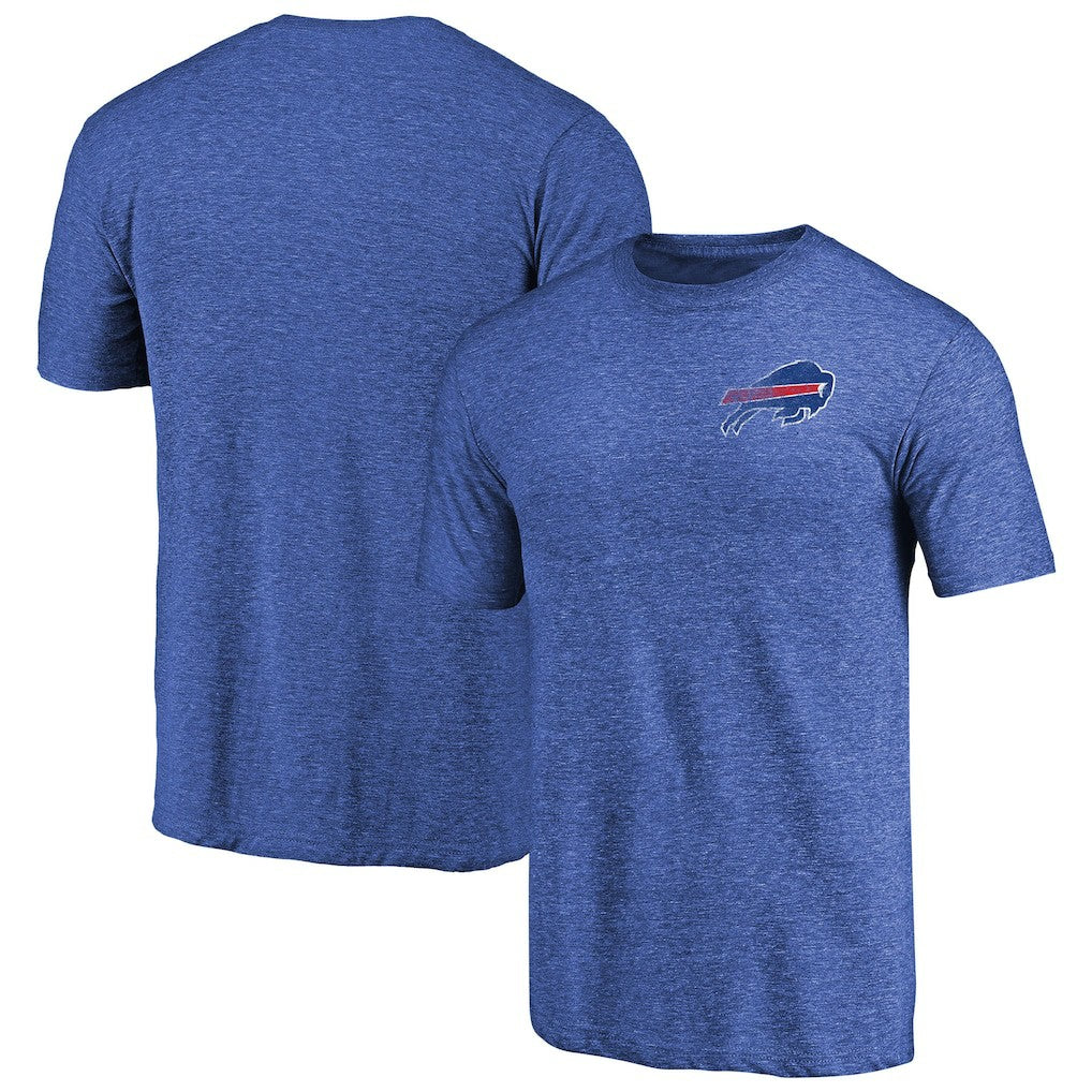 Buffalo Bills Primary Logo Left Chest Distressed Tri-Blend T-Shirt Heathered Royal