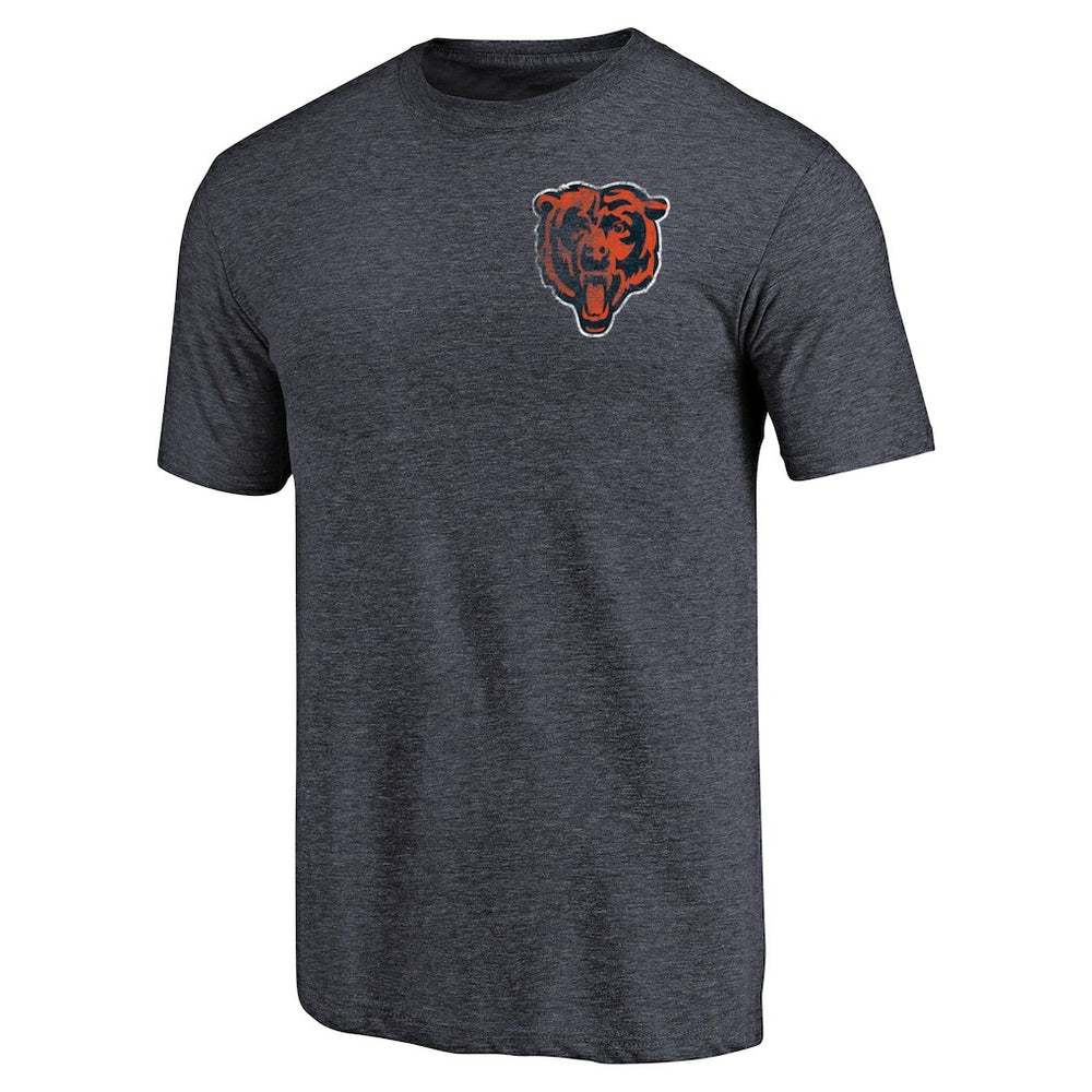 Chicago Bears Primary Logo Left Chest Distressed Tri-Blend T-Shirt Heathered Navy