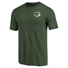 Green Bay Packers Primary Logo Left Chest Distressed Tri-Blend T-Shirt Heathered Green