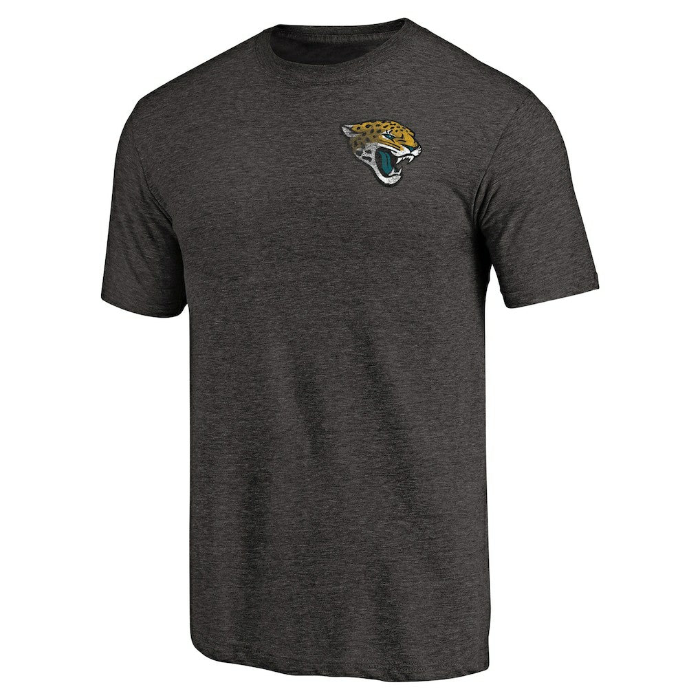Jacksonville Jaguars Primary Logo Left Chest Distressed Tri-Blend T-Shirt Heathered Black