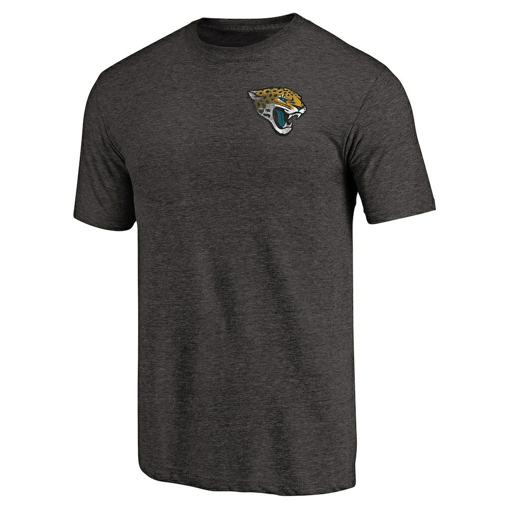 Jacksonville Jaguars Primary Logo Left Chest Distressed Tri-Blend T-Shirt Heathered Black