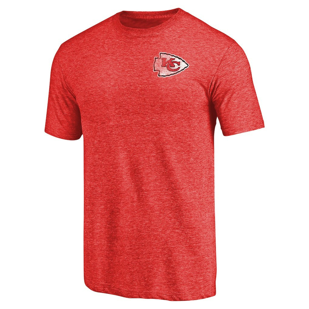 Kansas City Chiefs Primary Logo Left Chest Distressed Tri-Blend T-Shirt Heathered Red