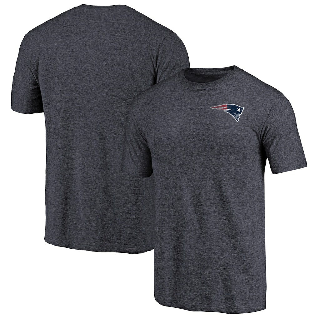 New England Patriots Primary Logo Left Chest Distressed Tri-Blend T-Shirt Heathered Navy