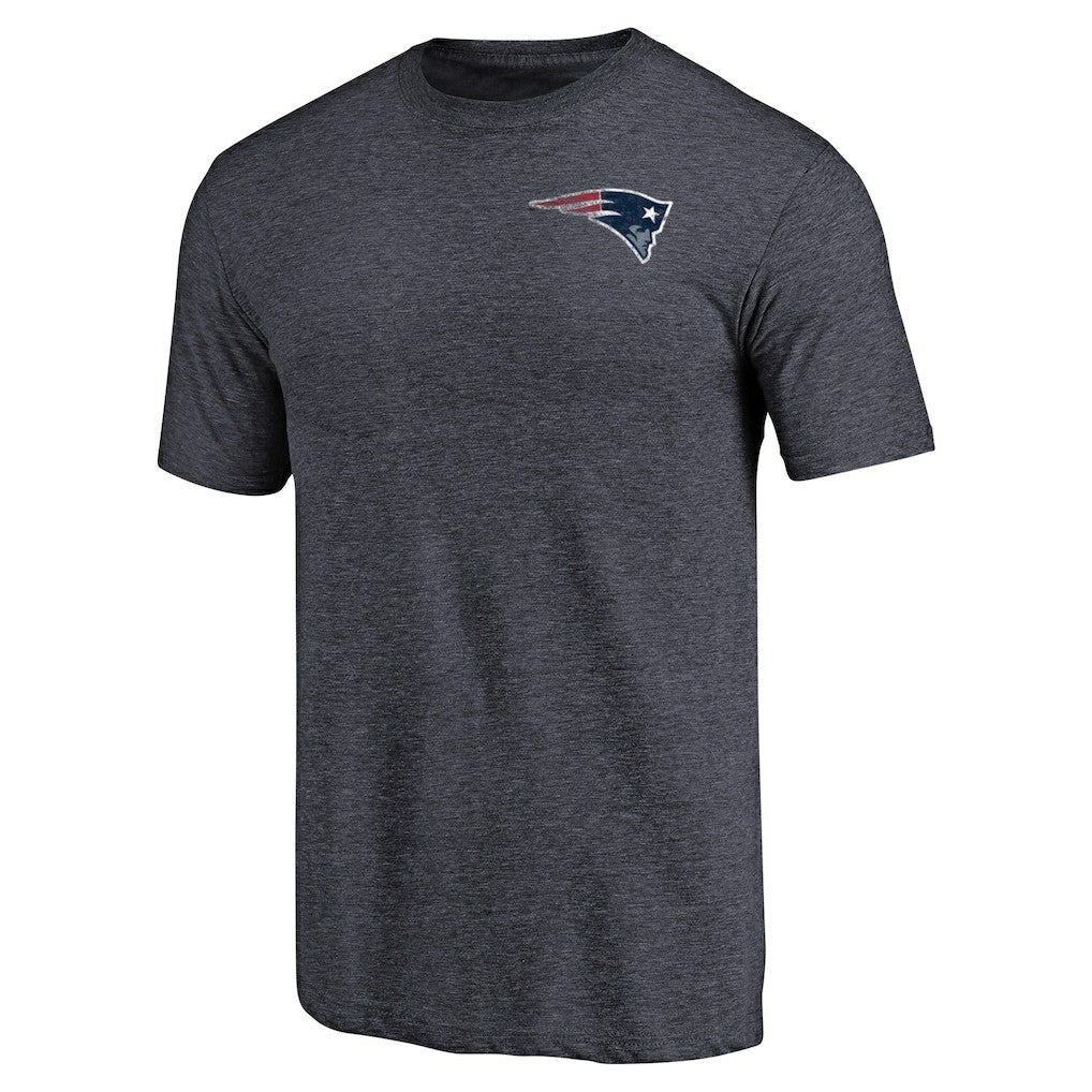 New England Patriots Primary Logo Left Chest Distressed Tri-Blend T-Shirt Heathered Navy