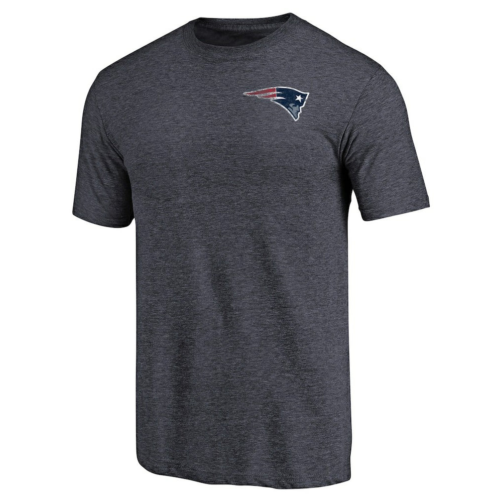 New England Patriots Primary Logo Left Chest Distressed Tri-Blend T-Shirt Heathered Navy