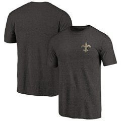 New Orleans Saints Primary Logo Left Chest Distressed Tri-Blend T-Shirt Heathered Black