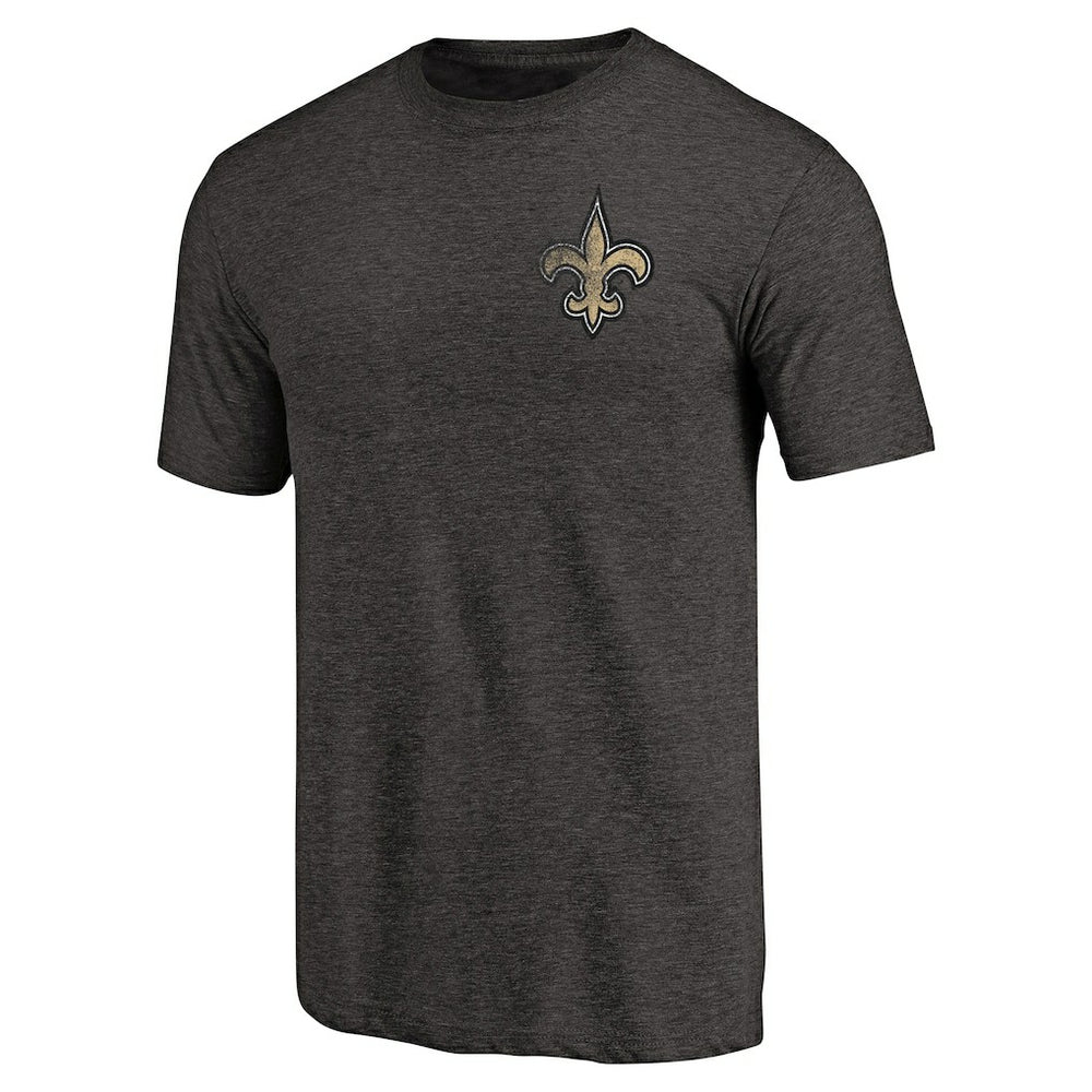 New Orleans Saints Primary Logo Left Chest Distressed Tri-Blend T-Shirt Heathered Black