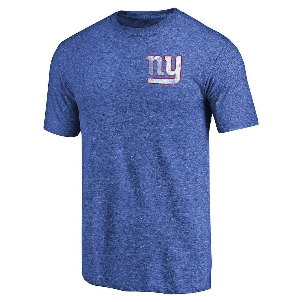 New York Giants Primary Logo Left Chest Distressed Tri-Blend T-Shirt Heathered Royal