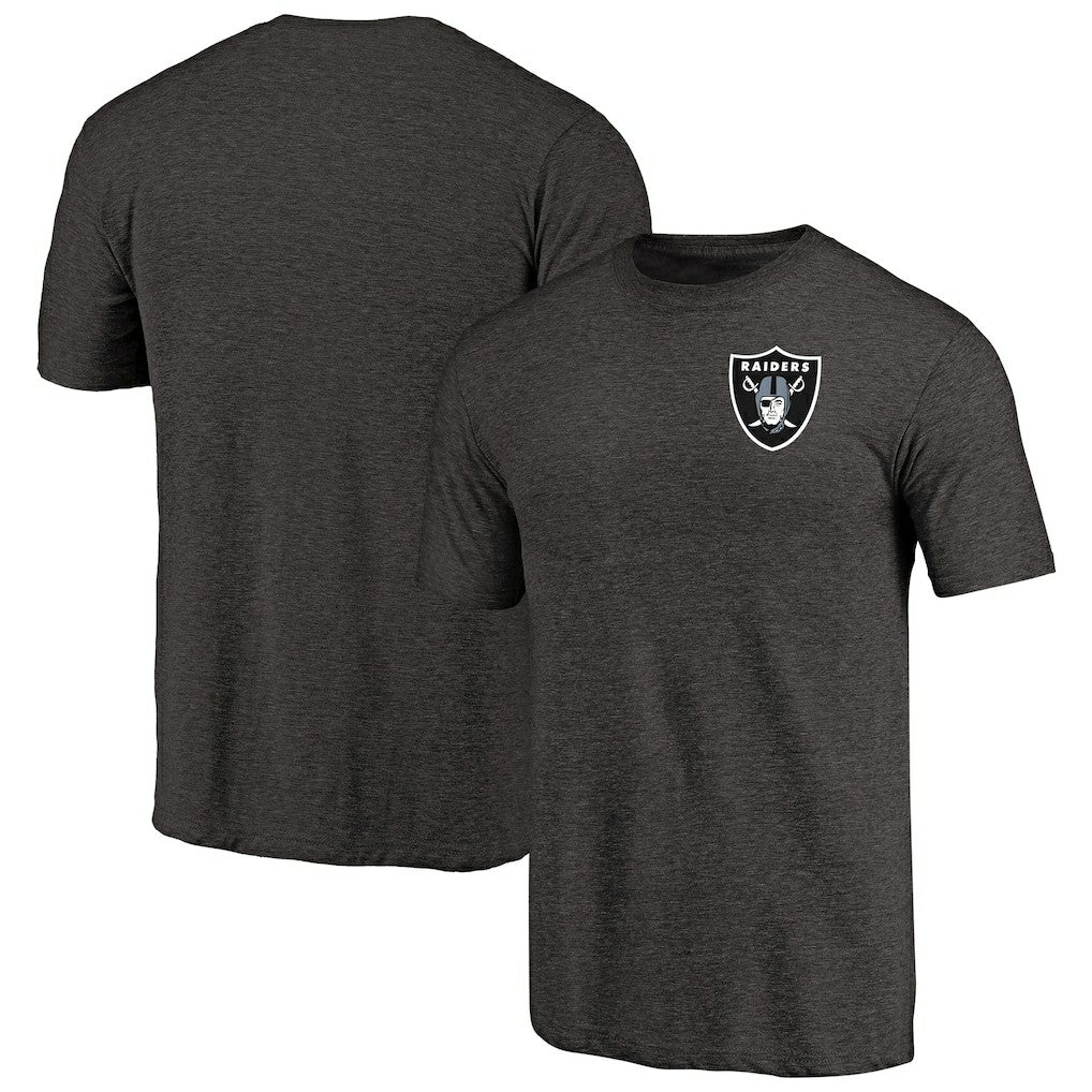 Las Vegas Raiders Primary Logo Left Chest Distressed Tri-Blend T-Shirt Heathered Black