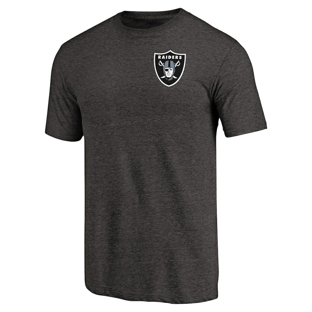 Las Vegas Raiders Primary Logo Left Chest Distressed Tri-Blend T-Shirt Heathered Black