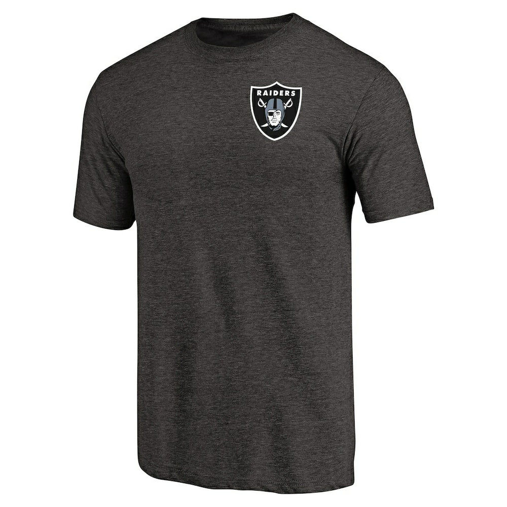 Las Vegas Raiders Primary Logo Left Chest Distressed Tri-Blend T-Shirt Heathered Black
