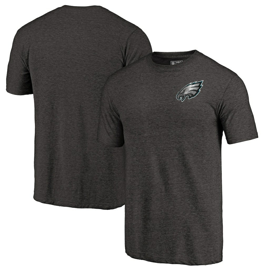 Philadelphia Eagles Primary Logo Left Chest Distressed Tri-Blend T-Shirt Heathered Black