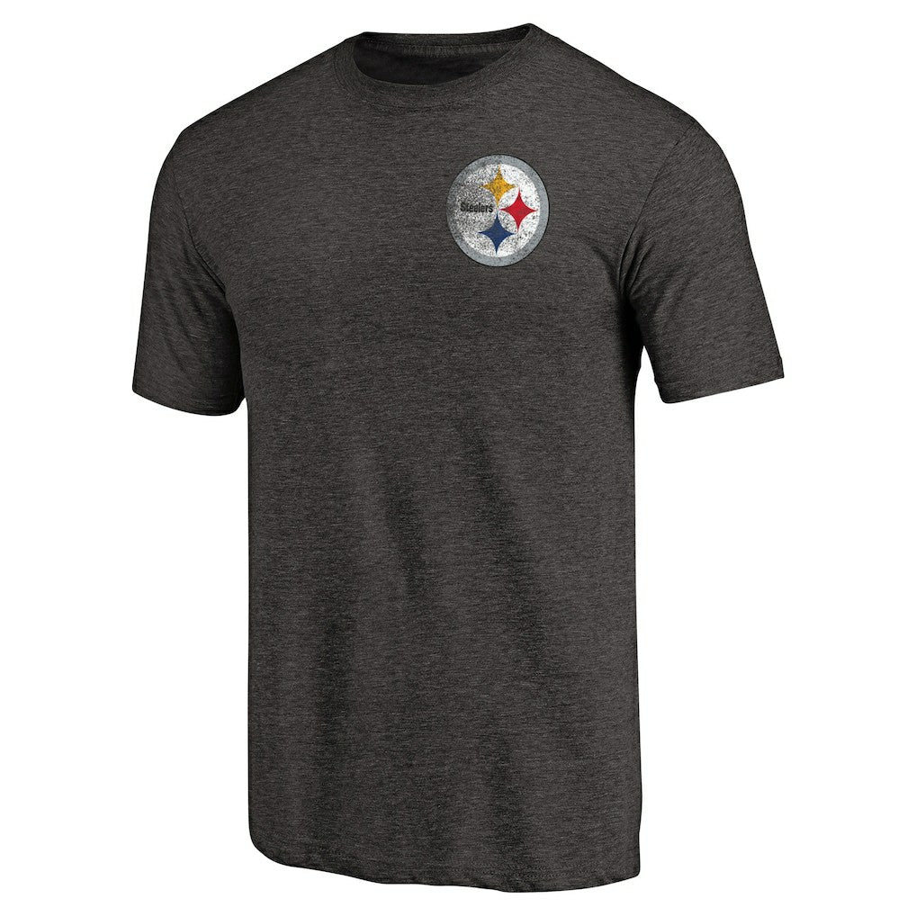 Pittsburgh Steelers Primary Logo Left Chest Distressed Tri-Blend T-Shirt Heathered Black