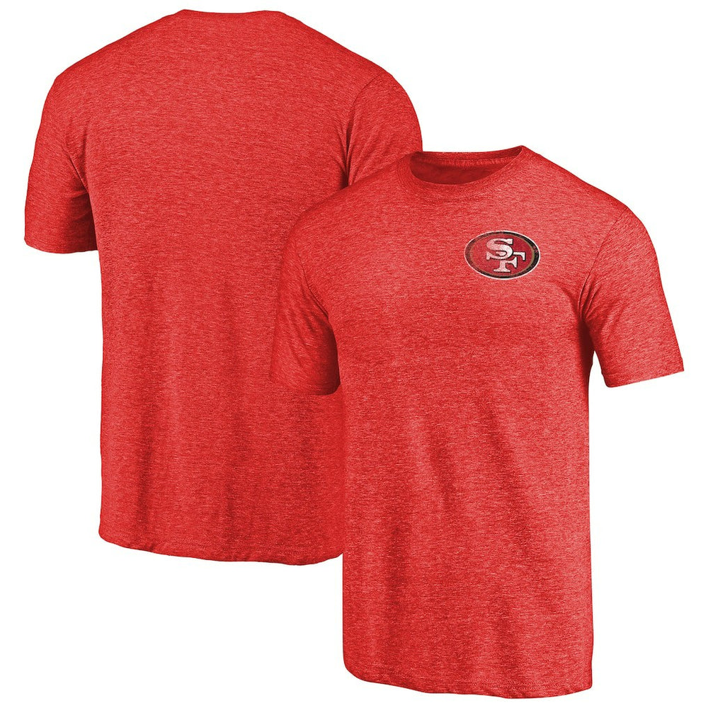 San Francisco 49ers Primary Logo Left Chest Distressed Tri-Blend T-Shirt Heathered Scarlet