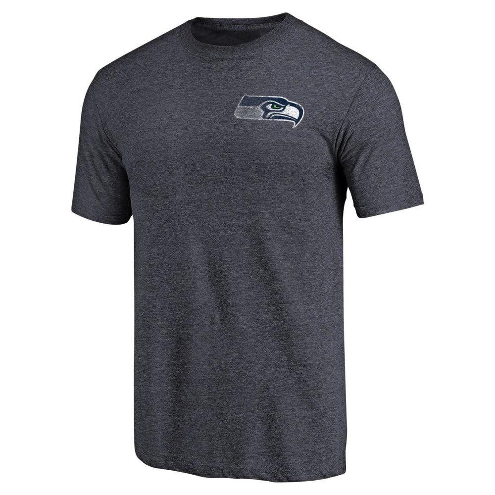 Seattle Seahawks Primary Logo Left Chest Distressed Tri-Blend T-Shirt Heathered College Navy