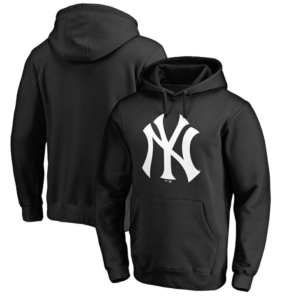 New York Yankees Official Logo Fitted Pullover Hoodie - Black - MLB on Sale