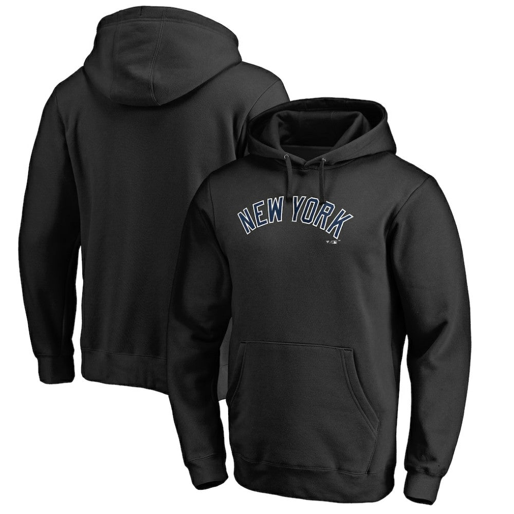 New York Yankees Official Wordmark Fitted Pullover Hoodie - Black - MLB Sale