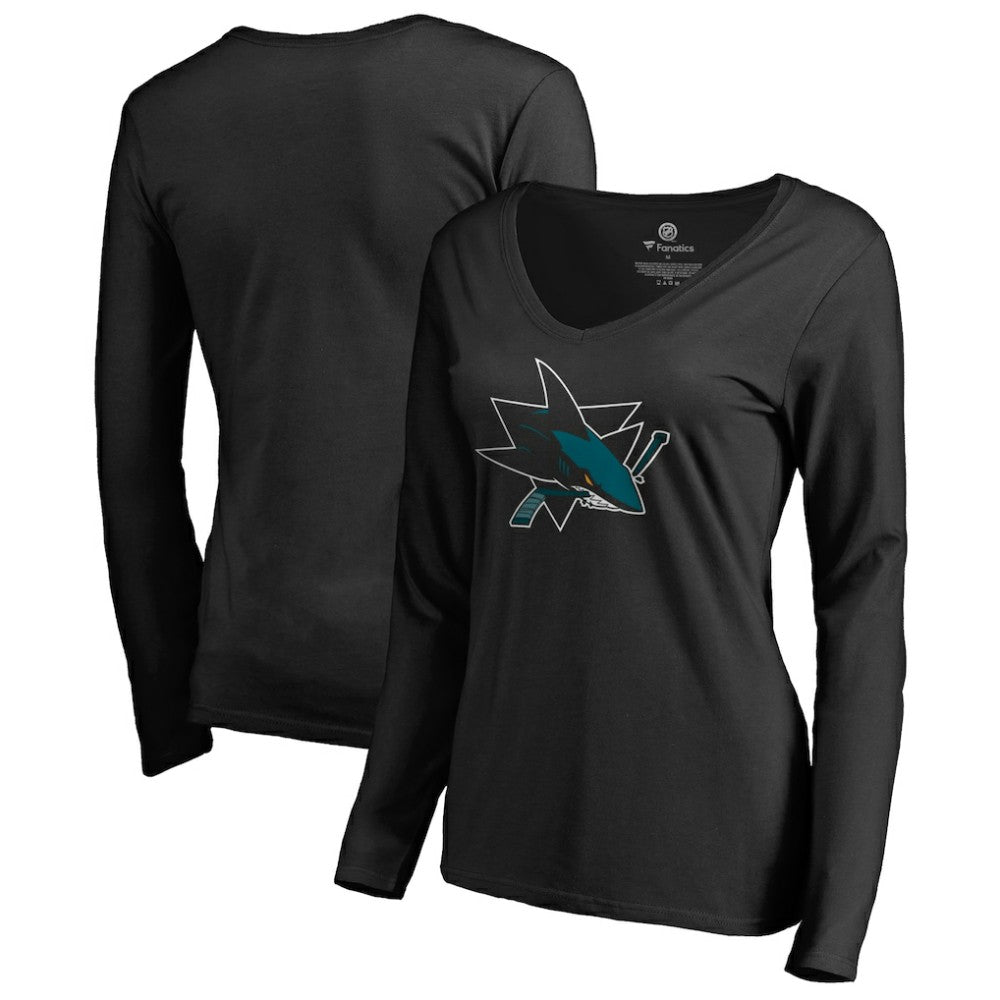 San Jose Sharks Women's Team Alternate Long Sleeve V-Neck T-Shirt - Black - NHL 3310019