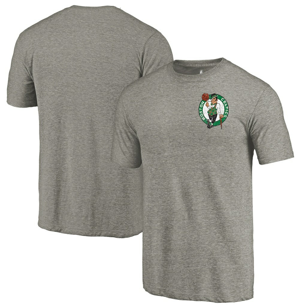 Boston Celtics Primary Logo Left Chest Distressed Tri-Blend T-Shirt Gray