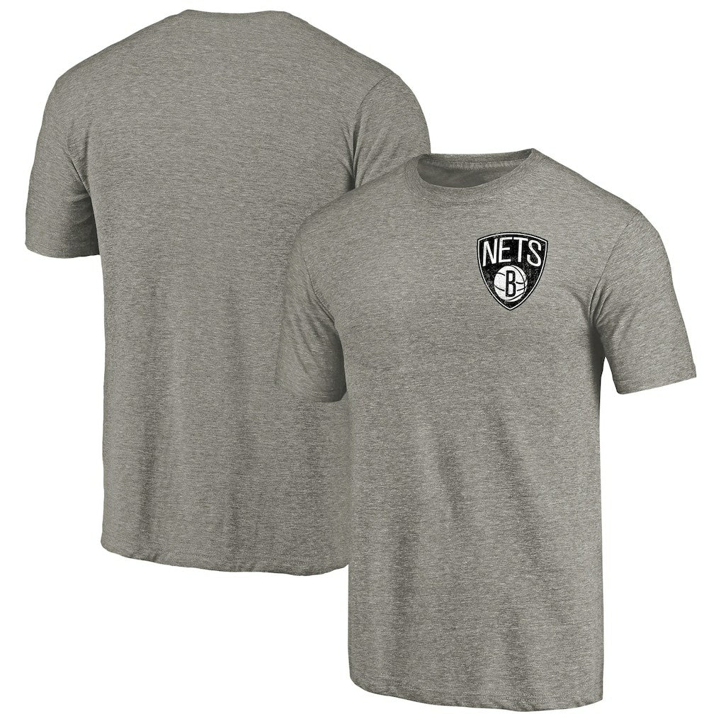 Brooklyn Nets Primary Logo Left Chest Distressed Tri-Blend T-Shirt Gray