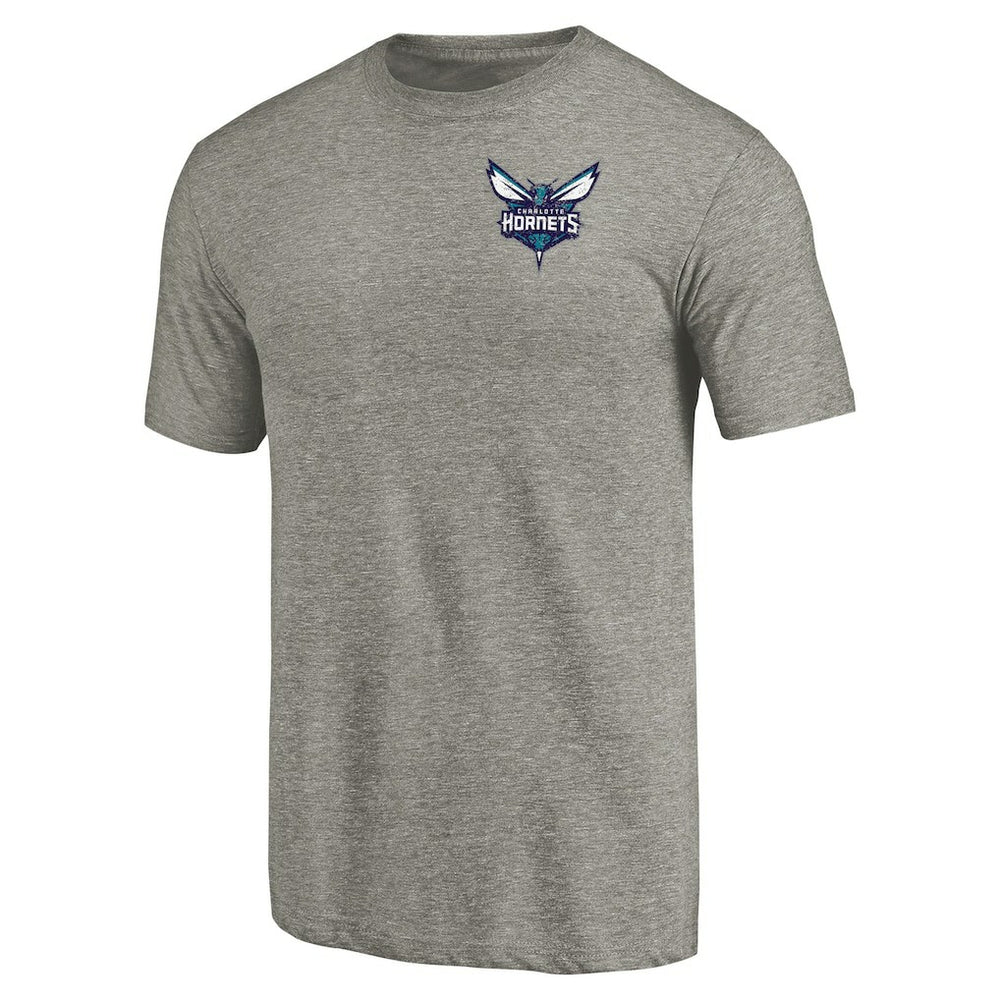 Charlotte Hornets Primary Logo Left Chest Distressed Tri-Blend T-Shirt Gray