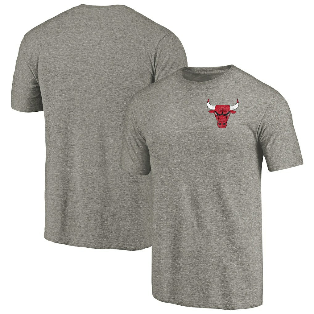 Chicago Bulls Primary Logo Left Chest Distressed Tri-Blend T-Shirt Gray