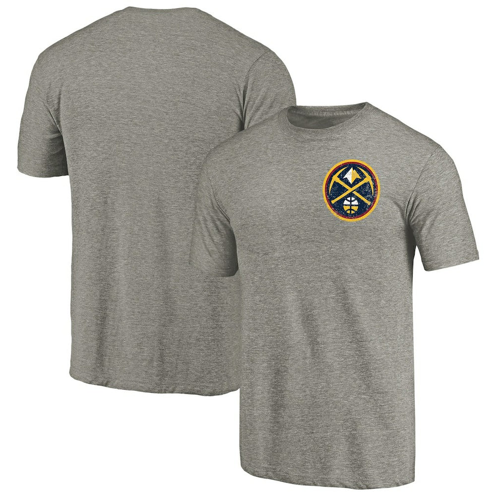 Denver Nuggets Primary Logo Left Chest Distressed Tri-Blend T-Shirt Gray