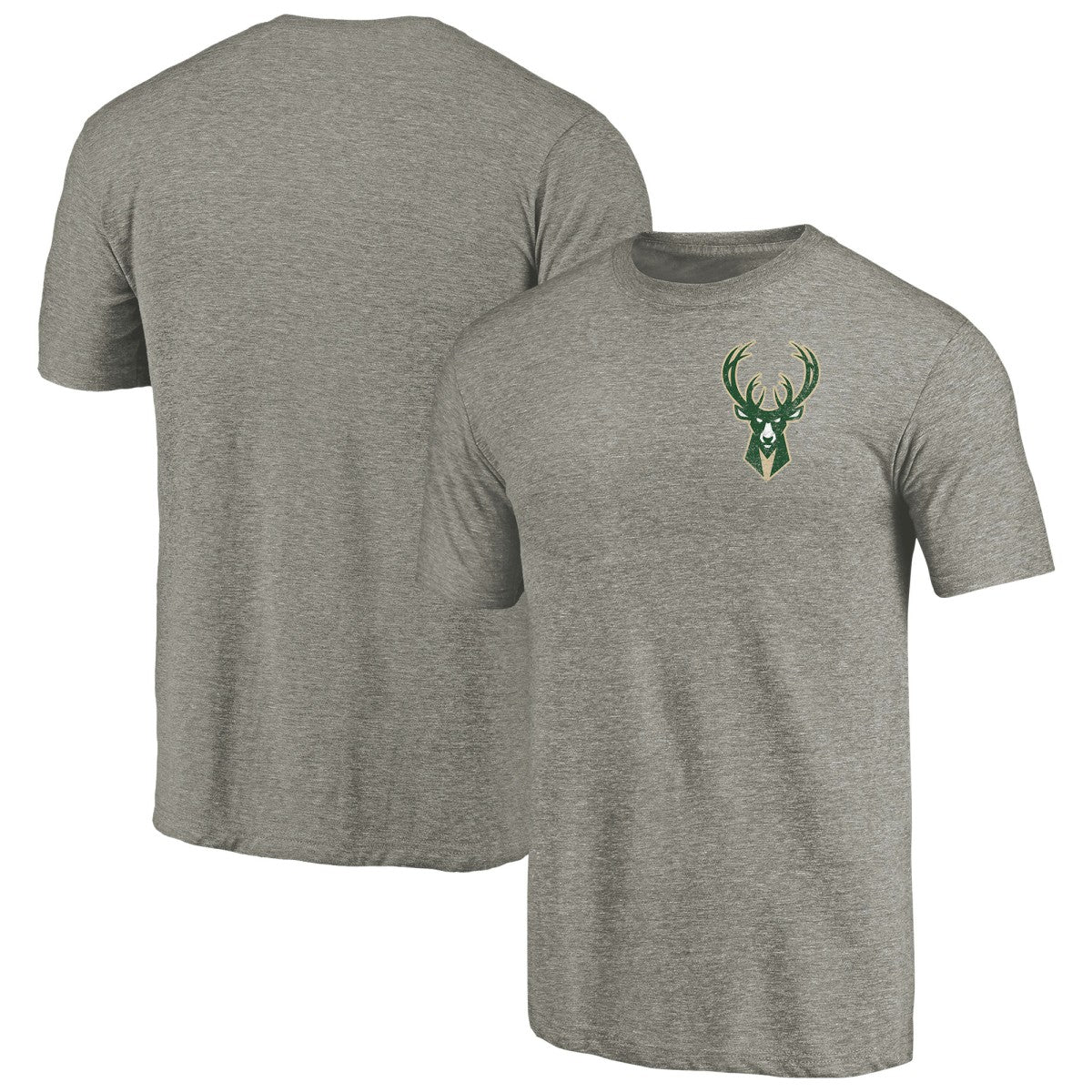 Milwaukee Bucks Primary Logo Left Chest Distressed Tri-Blend T-Shirt Gray